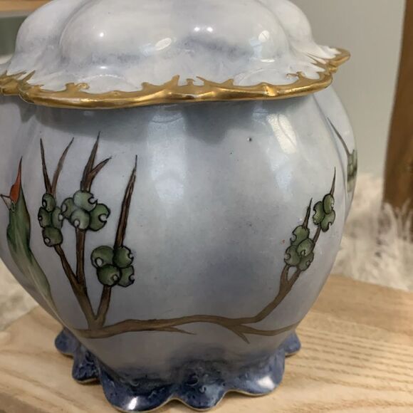 Vintage M.Z. Austria Hand Painted Bird Scene Covered Jar - Picture 4 of 17
